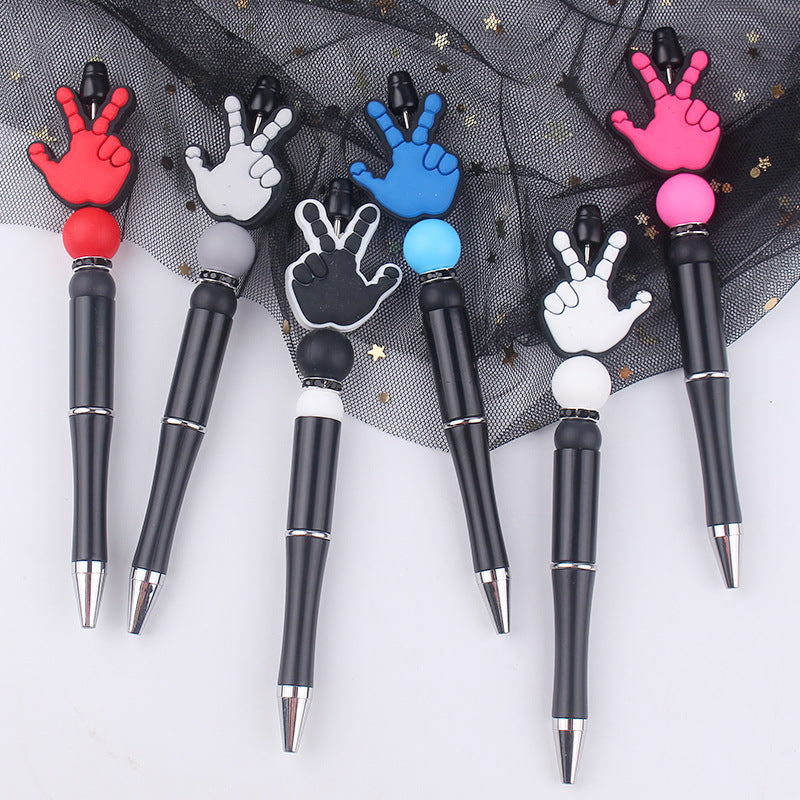 Wholesale Beaded Pens DIY Handmade Palm Silicone Beads Black Plastic Multifunctional Ballpoint Pen